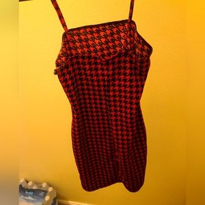 Red and black dress with a little slit